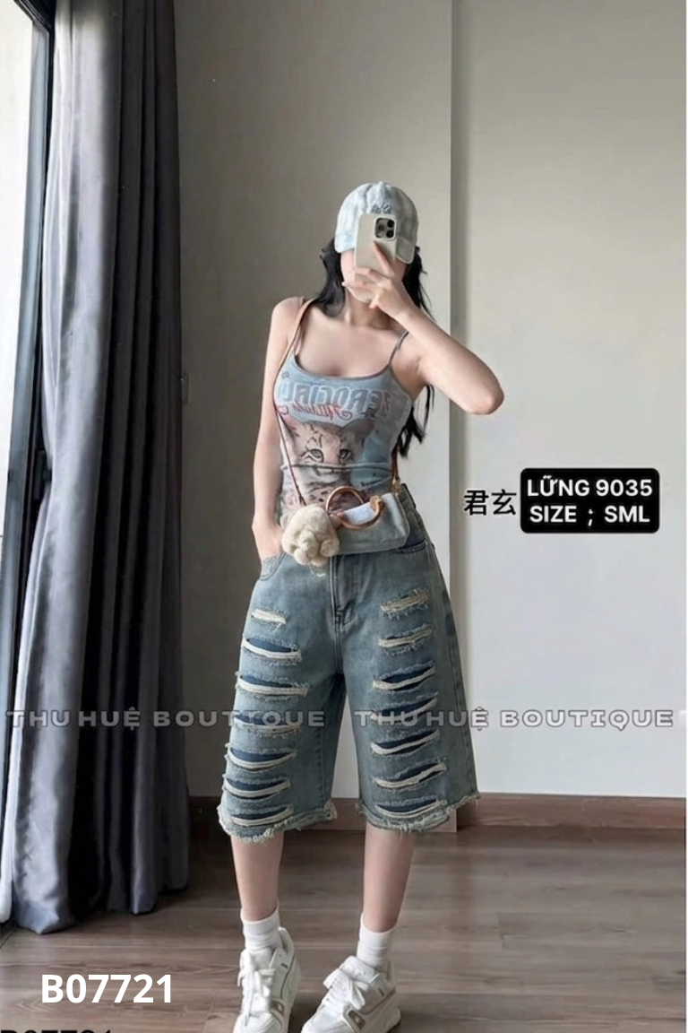 Quần jeans xanh lửng rách