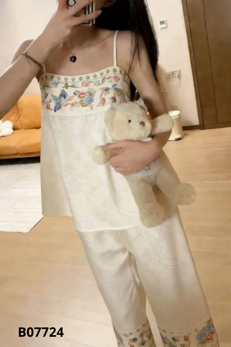 SET áo 2 dây be lụa+ quần