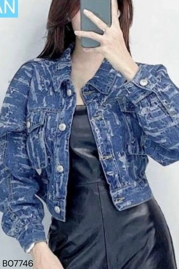 Áo khoác croptop jean xanh