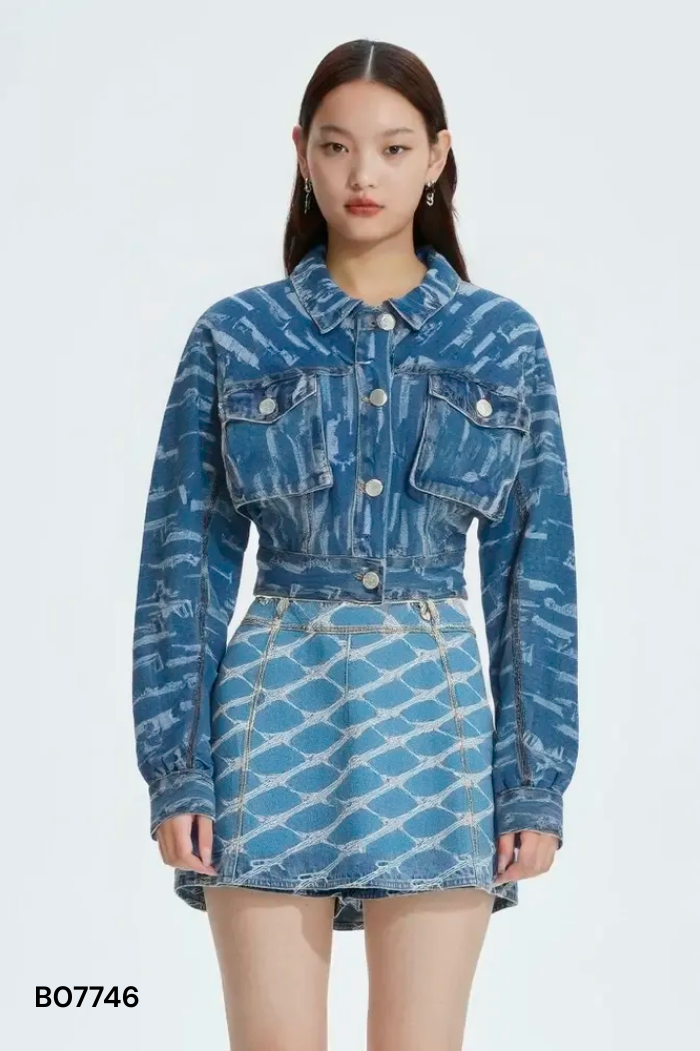 Áo khoác croptop jean xanh