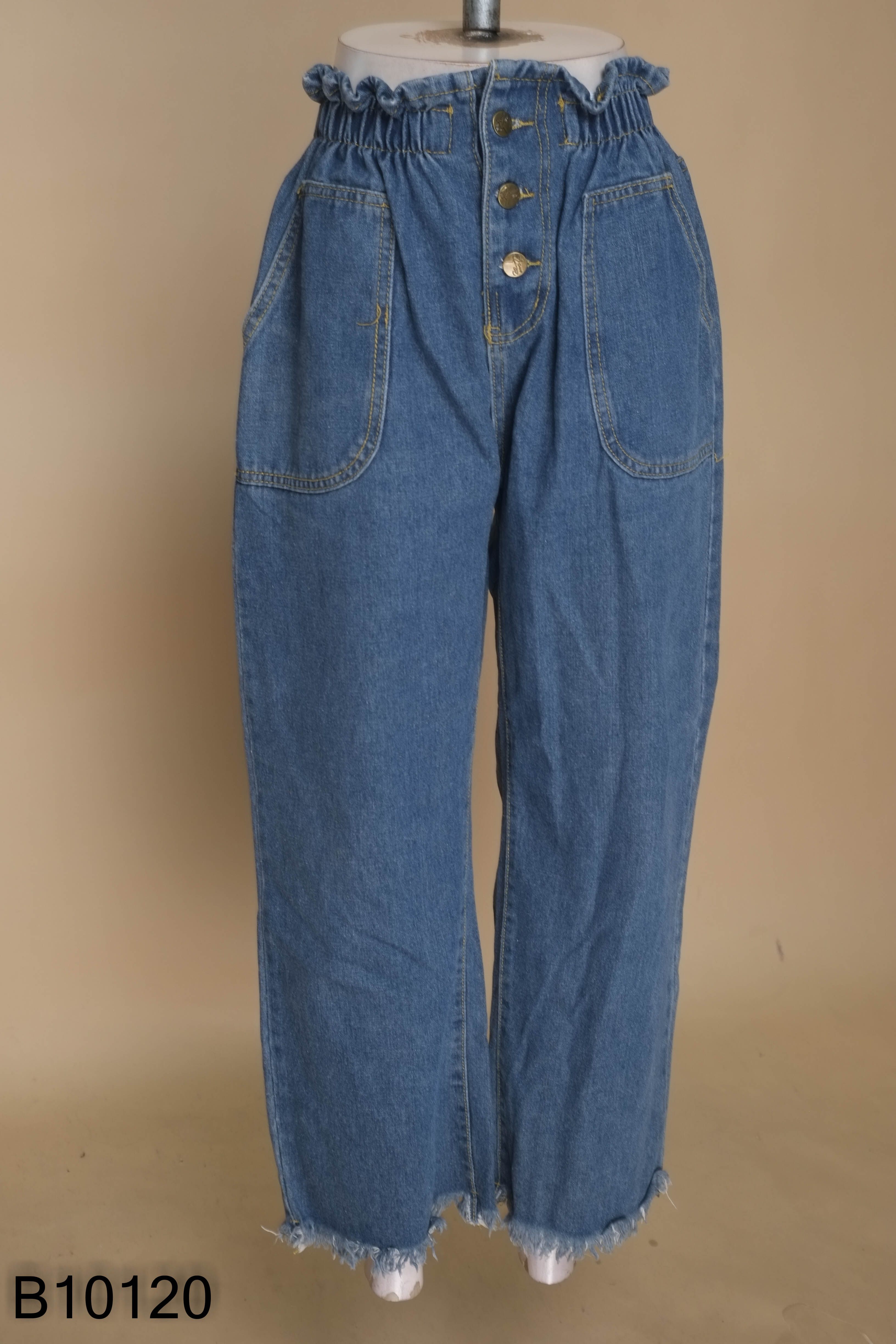 Quần jeans xanh cạp chun