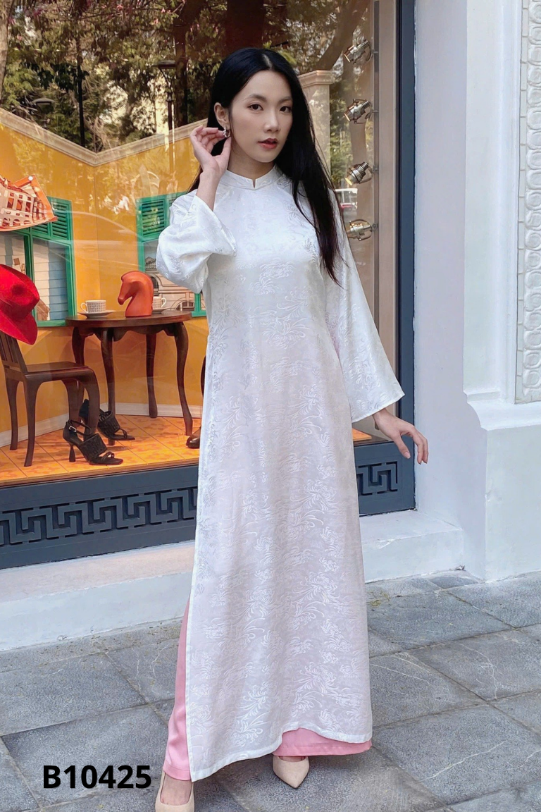 Set áo dài trắng+quần hồng