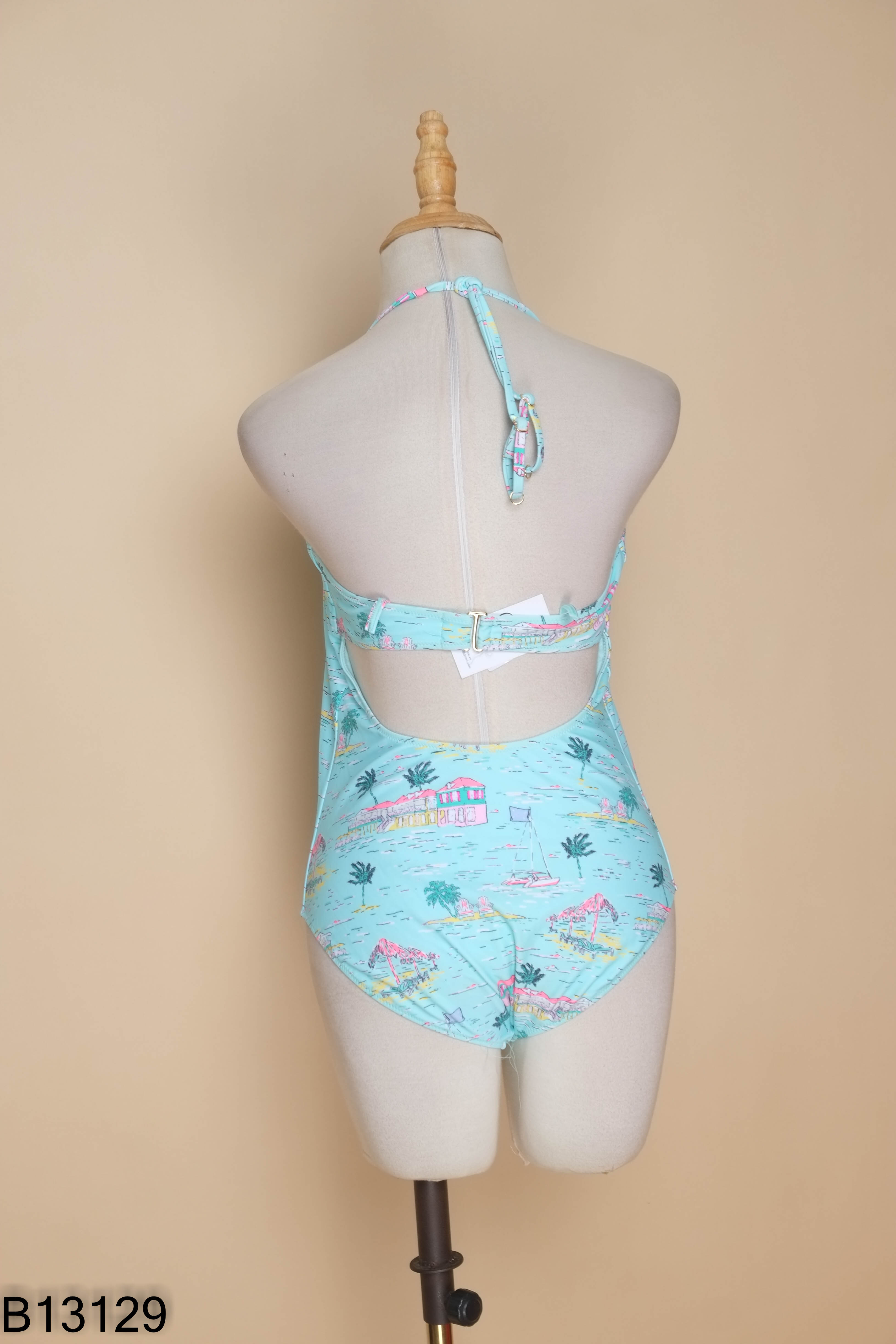 Jumpsuit xanh min họa tiết