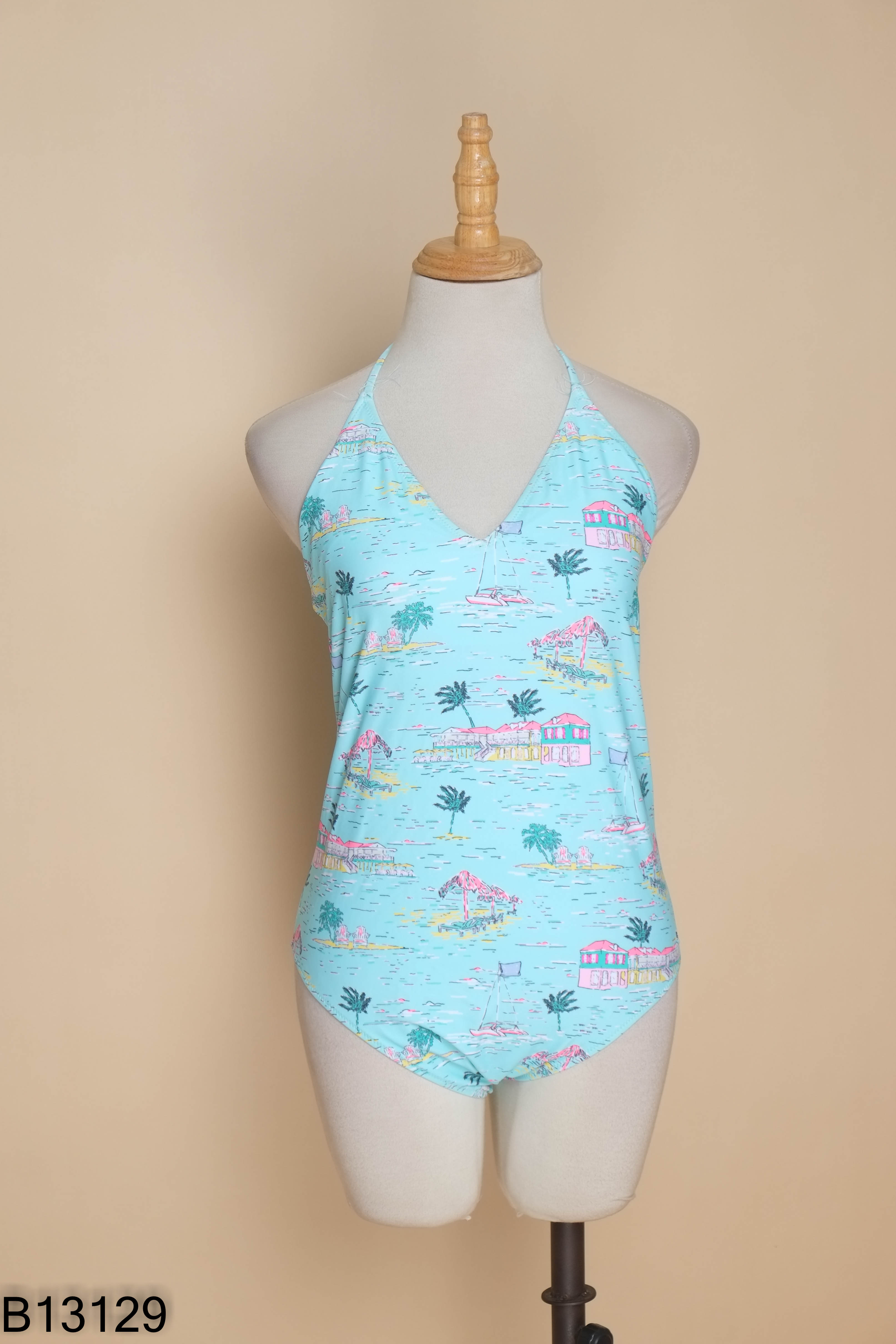 Jumpsuit xanh min họa tiết