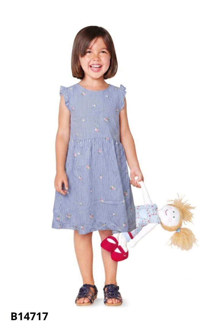 Váy xanh sọc trắng hoa kid