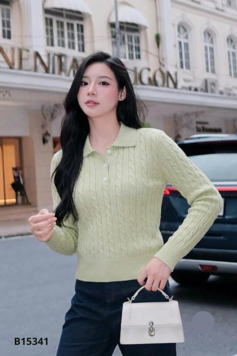 Áo len thừng xanh có cổ