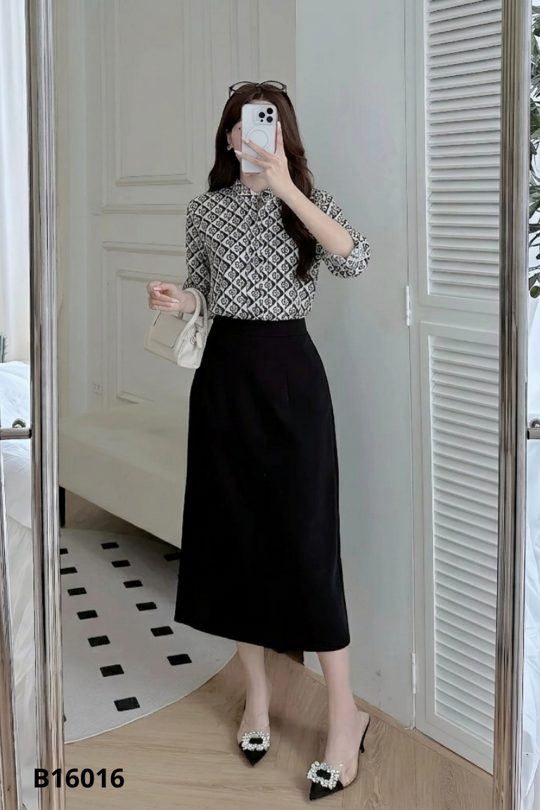 Áo sơ mi MINZ đen phối trắng