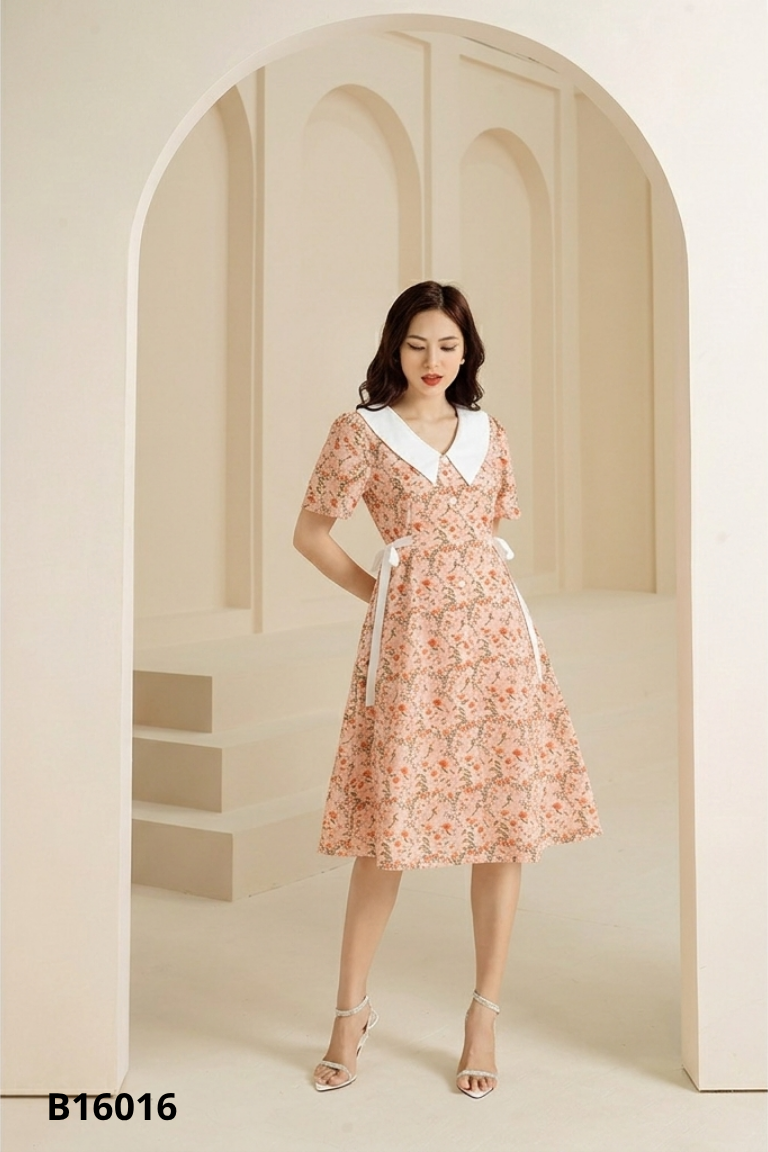 Váy MADEBYPHUONG hồng cổ trắng