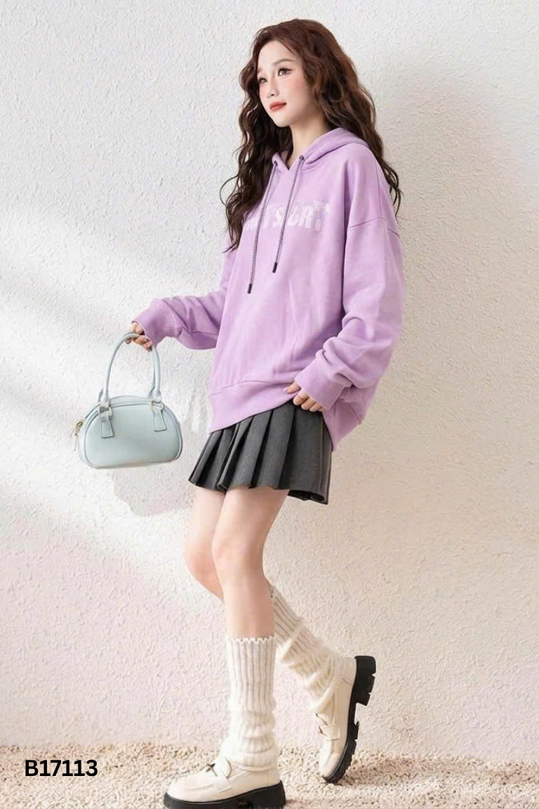 Áo nỉ tím DKNY thêu chữ