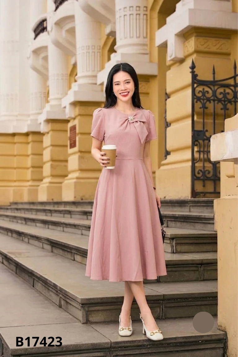 Váy hồng LAVENDER nơ đính cườm