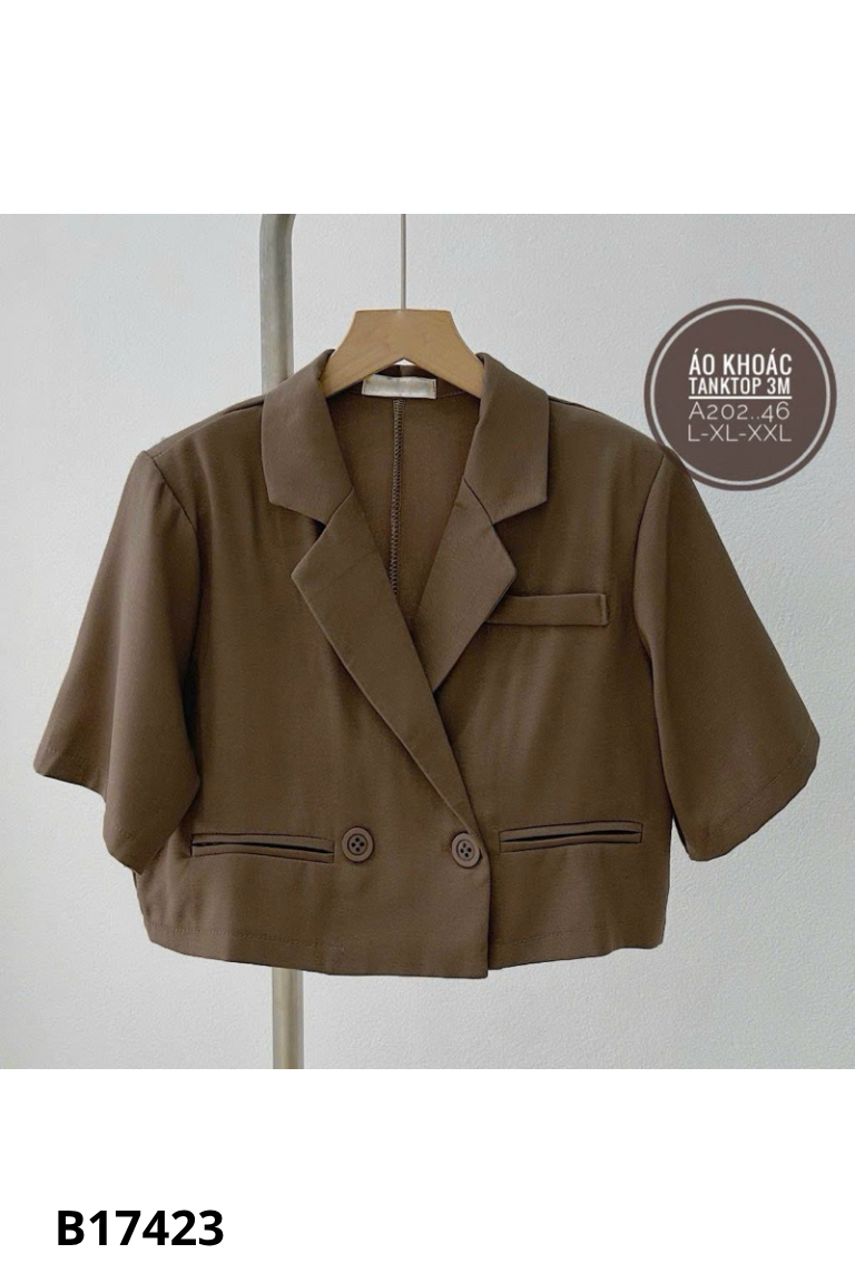 Áo nâu be cổ vest dáng ngắn