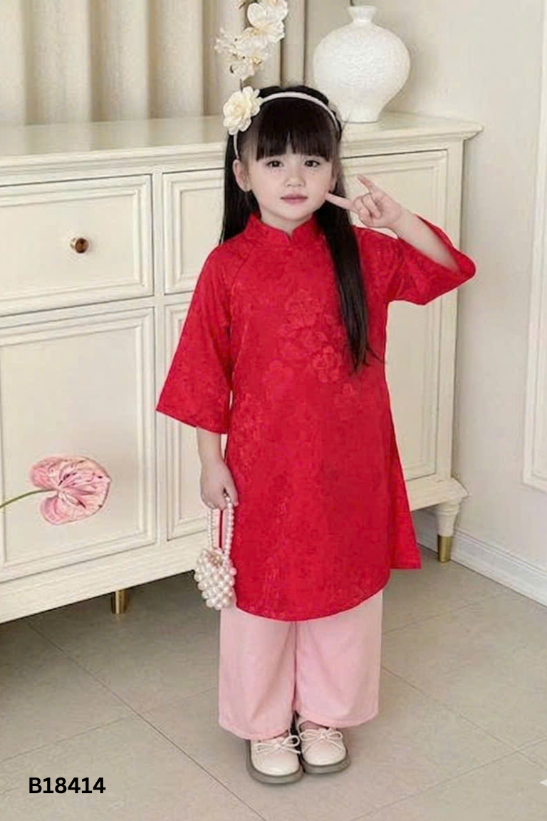 Set áo dài KID đỏ quần hồng