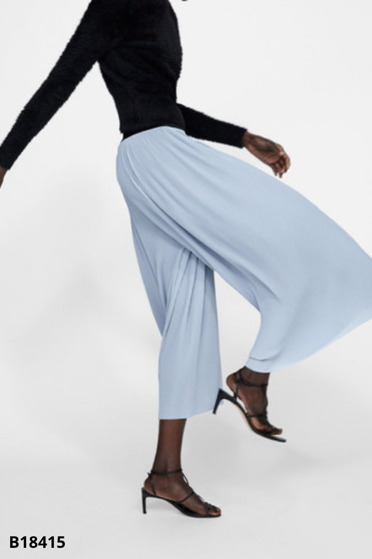 Quần giả váy xanh ZARA xếp ly nhỏ (xuất)