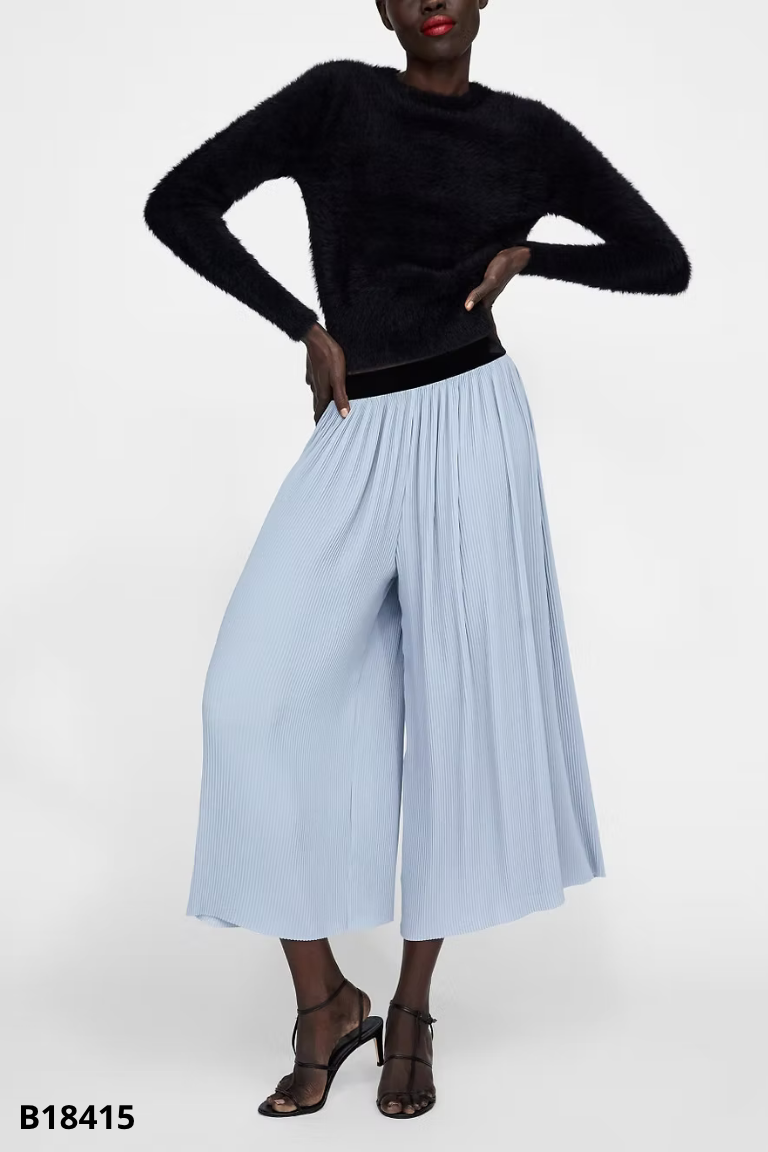 Quần giả váy xanh ZARA xếp ly nhỏ (xuất)