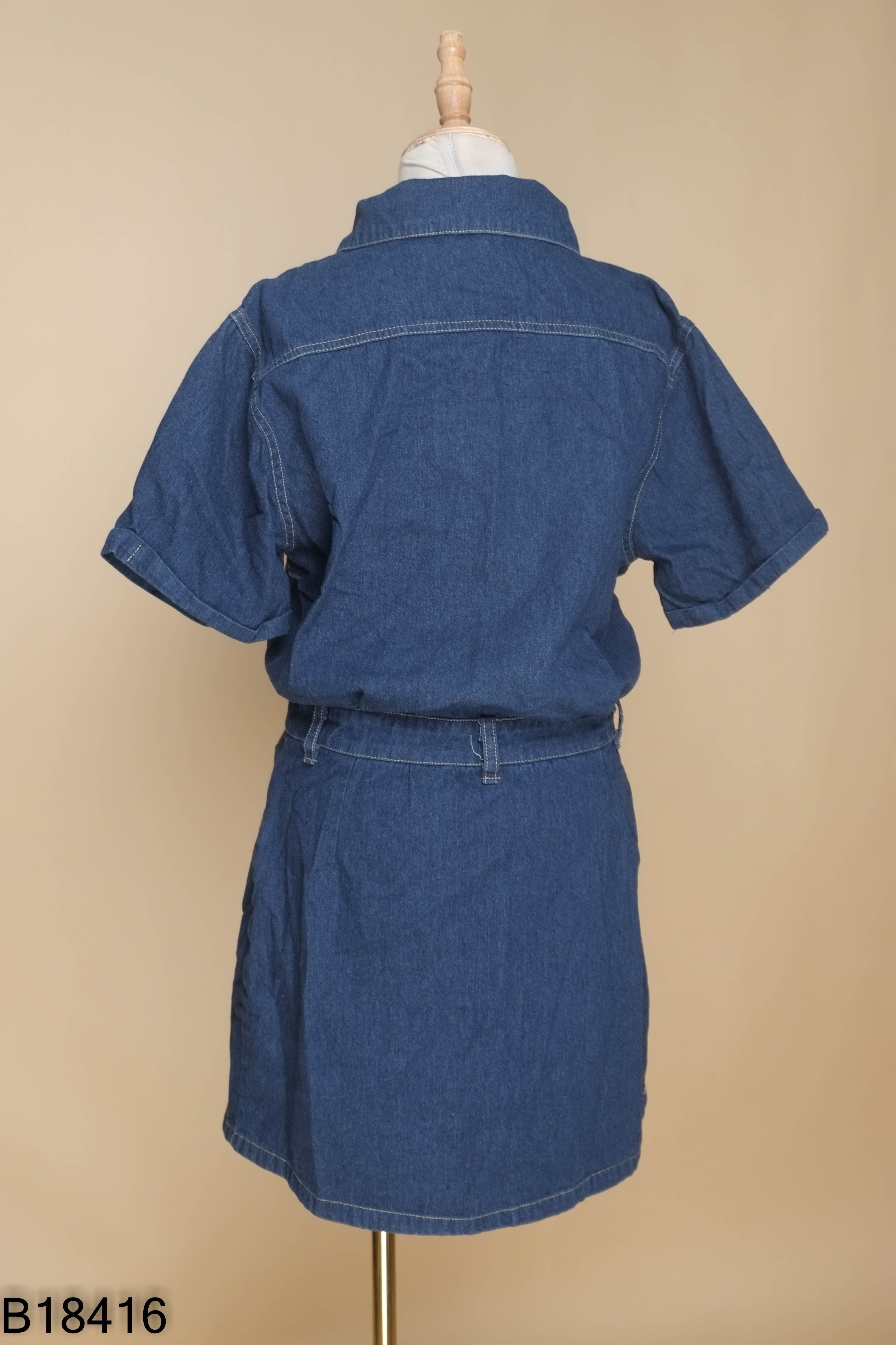 Váy jeans xanh cổ sơ mi