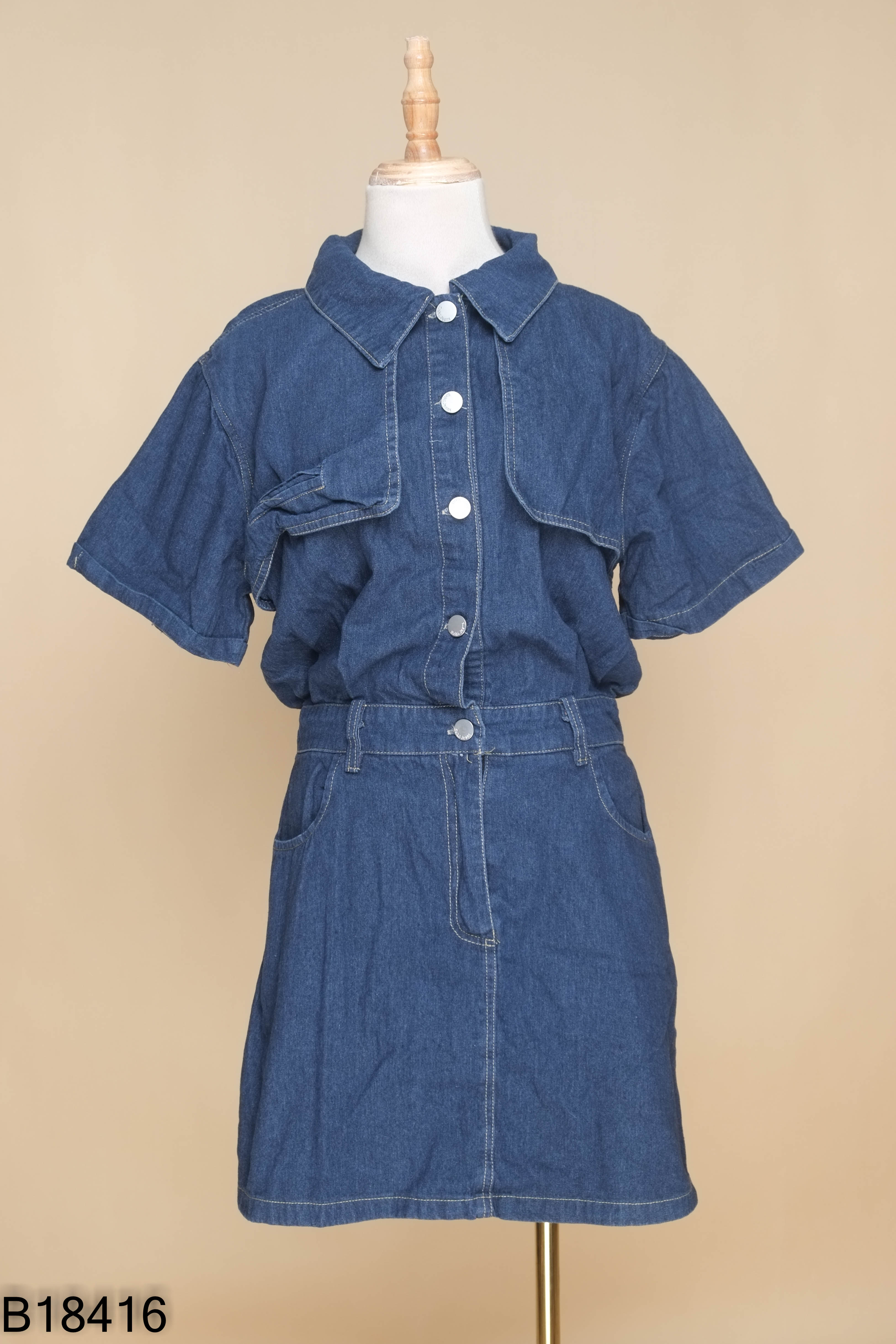Váy jeans xanh cổ sơ mi