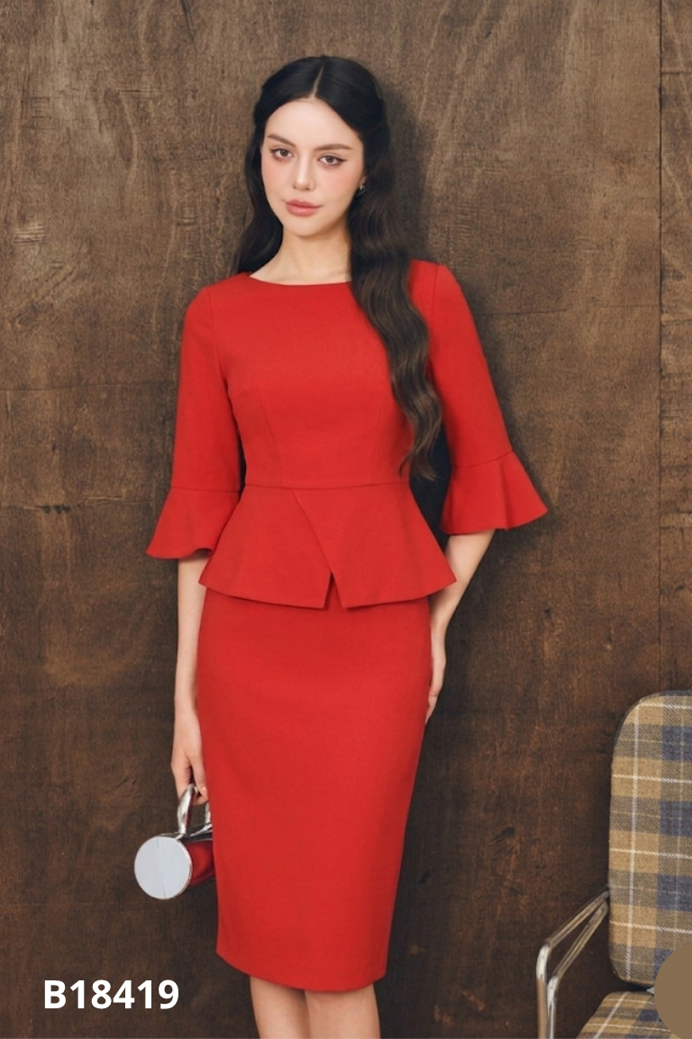 Váy đỏ cam IVY LADIES trơn công sở