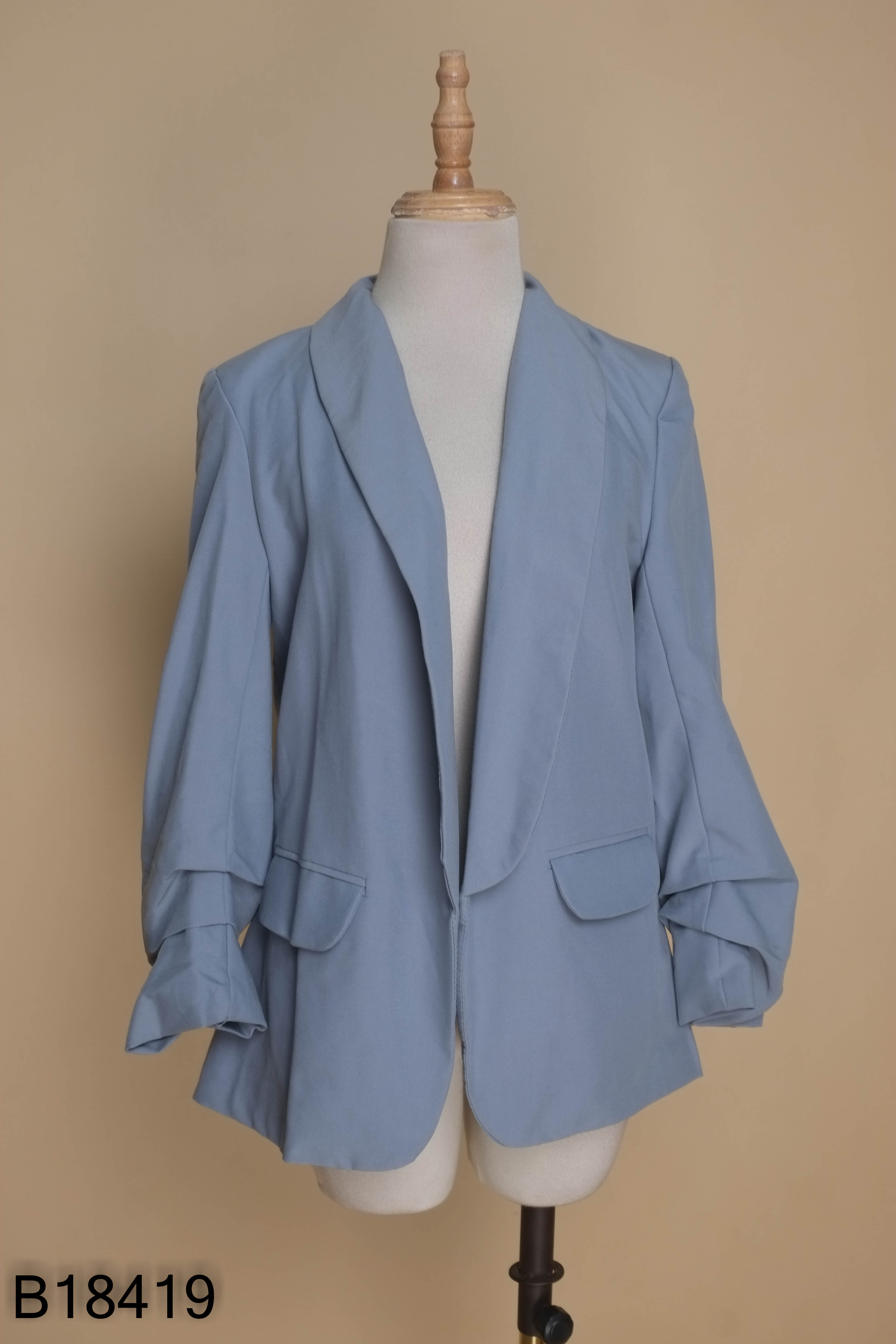 Áo khoác blazer xanh trơn không cúc