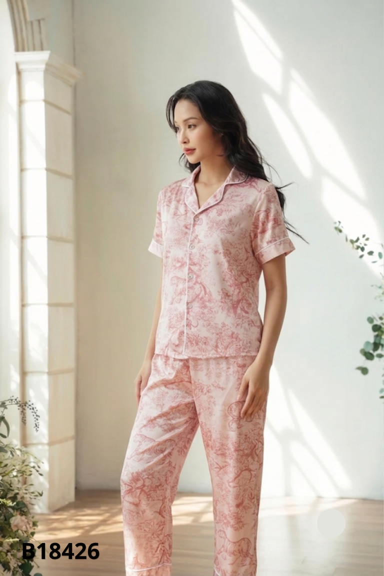 B1842610440-Set pijama hồng họa tiết