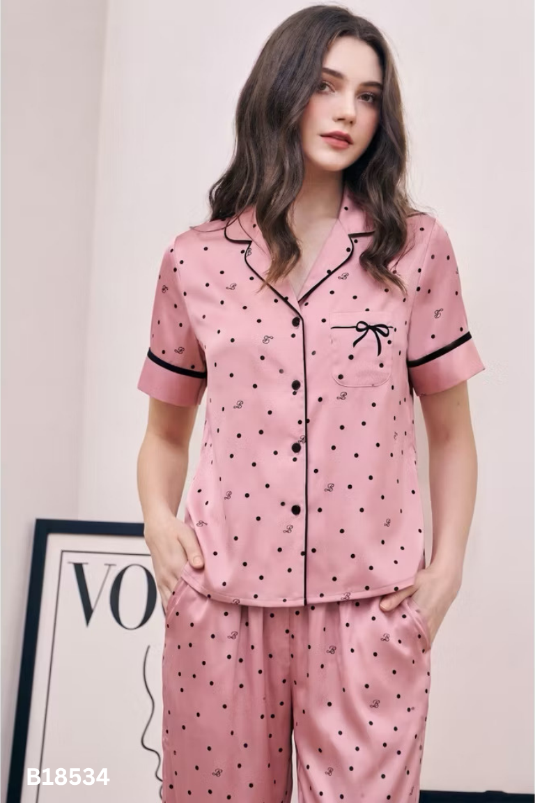 SET áo ngủ BAMBI hồng chấm bi+ quần