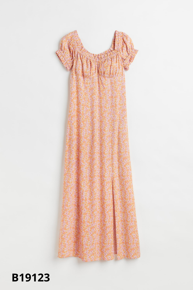 Váy hoa cam hồng H&M xẻ tà