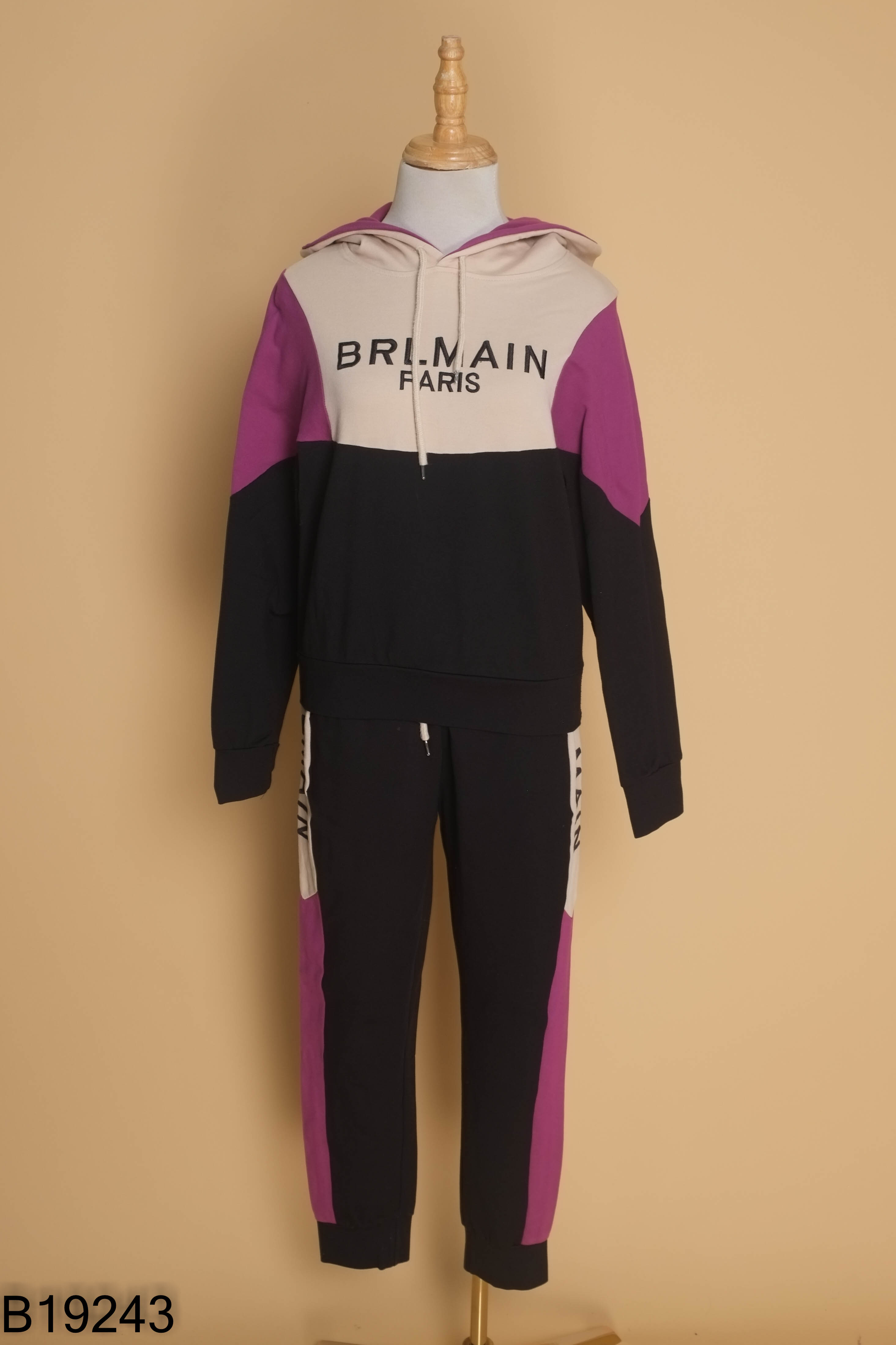 Set Áo hoodie đen phối tím be + Quần