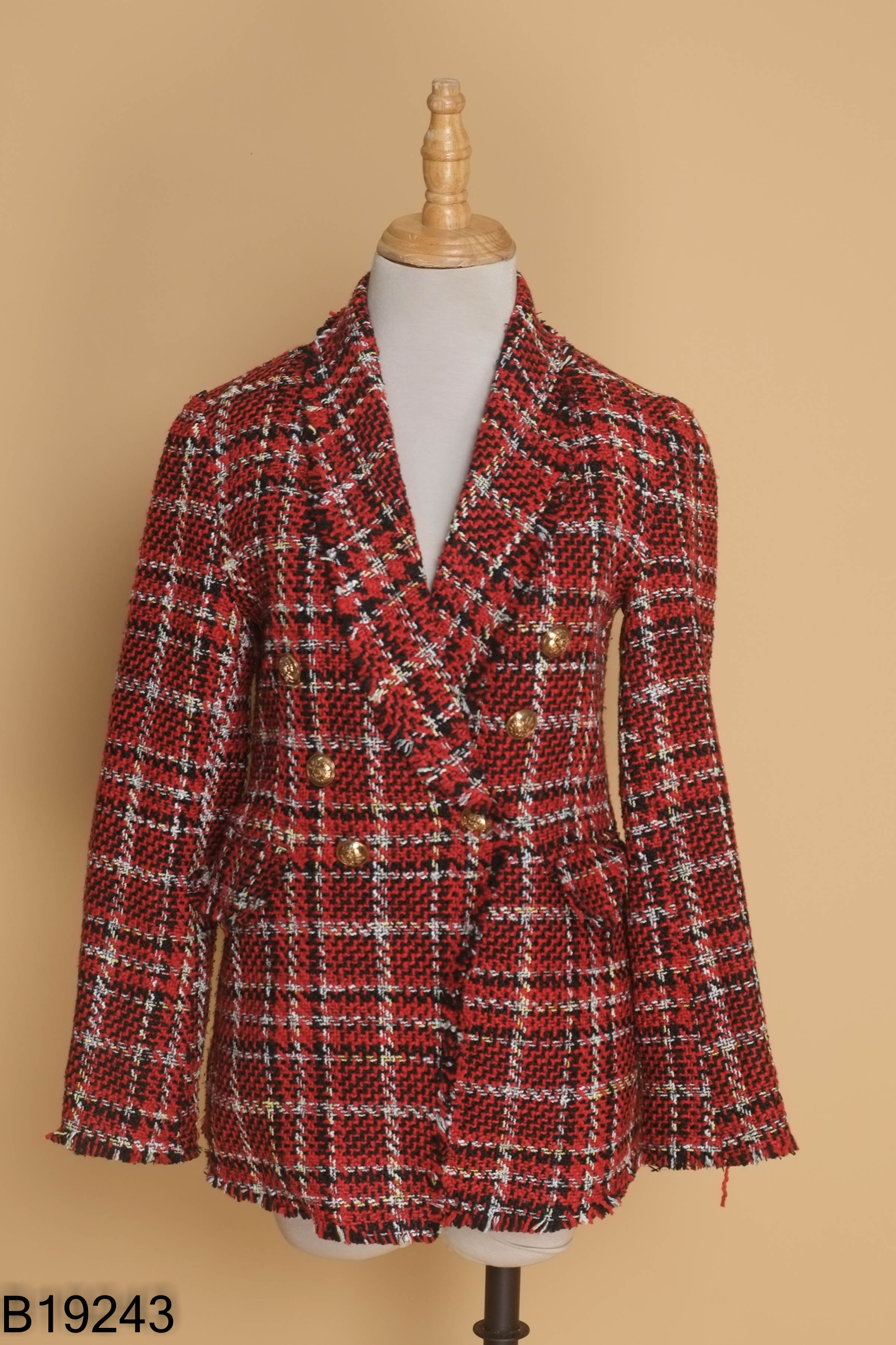 Áo khoác blazer dạ len đỏ mix đen ZARA