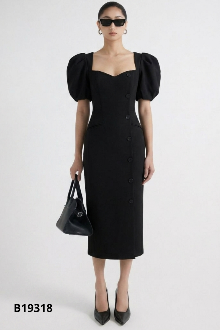 Váy HUONG BOUTIQUE đen phối cúc