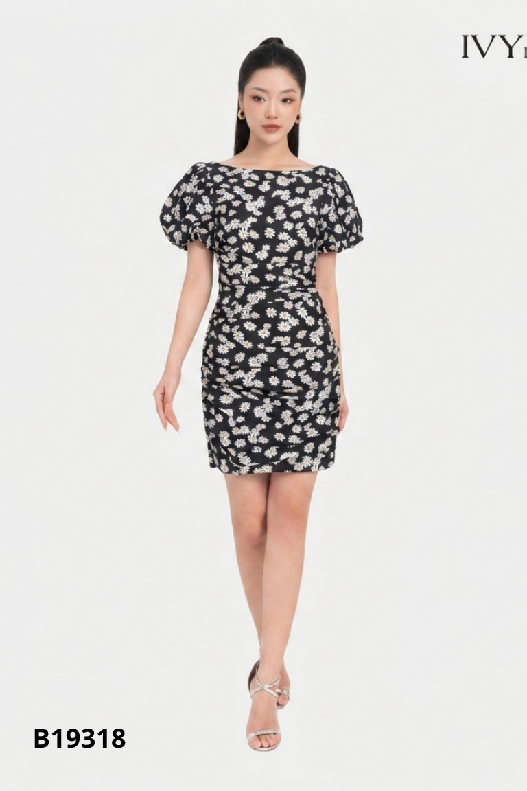 Váy IVY MODA đen phối hoa