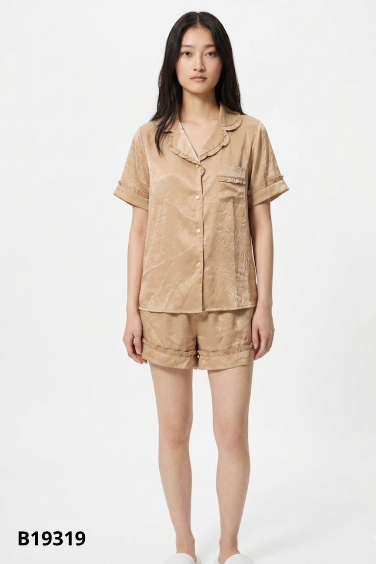 Set đồ ngủ nâu áo cổ bẻ + quần short