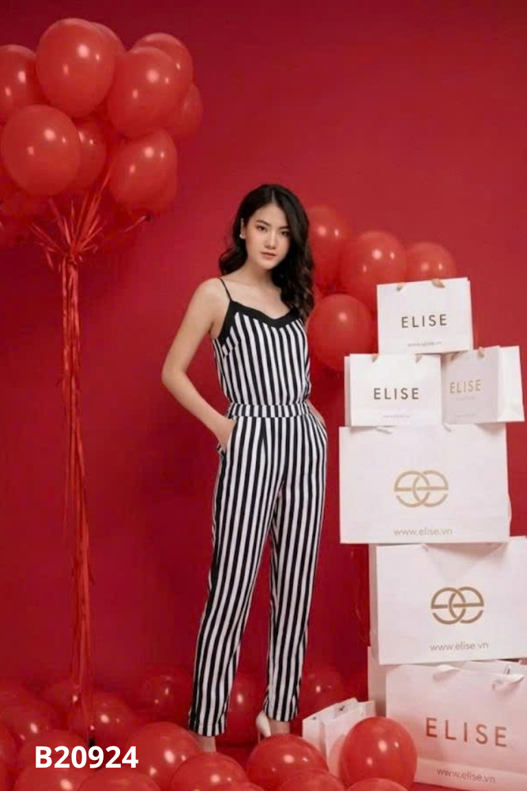 Jumpsuits hai dây ELISE đen sọc trắng