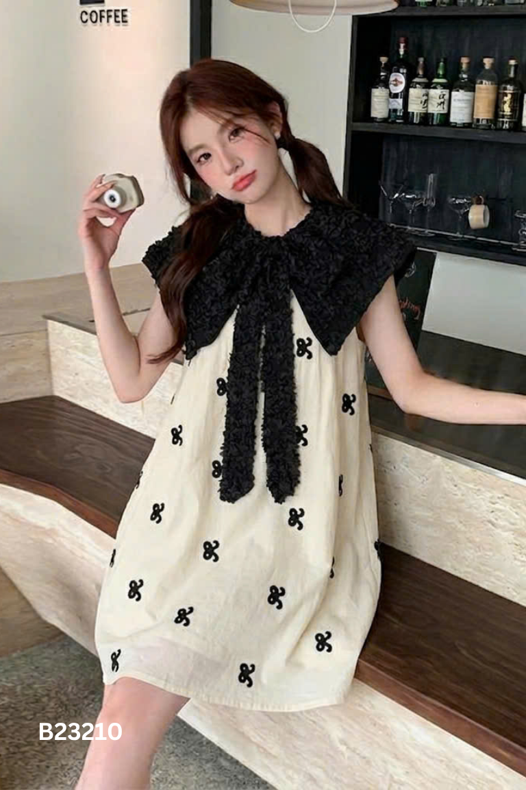 NEWTAG Váy be phối nơ đen