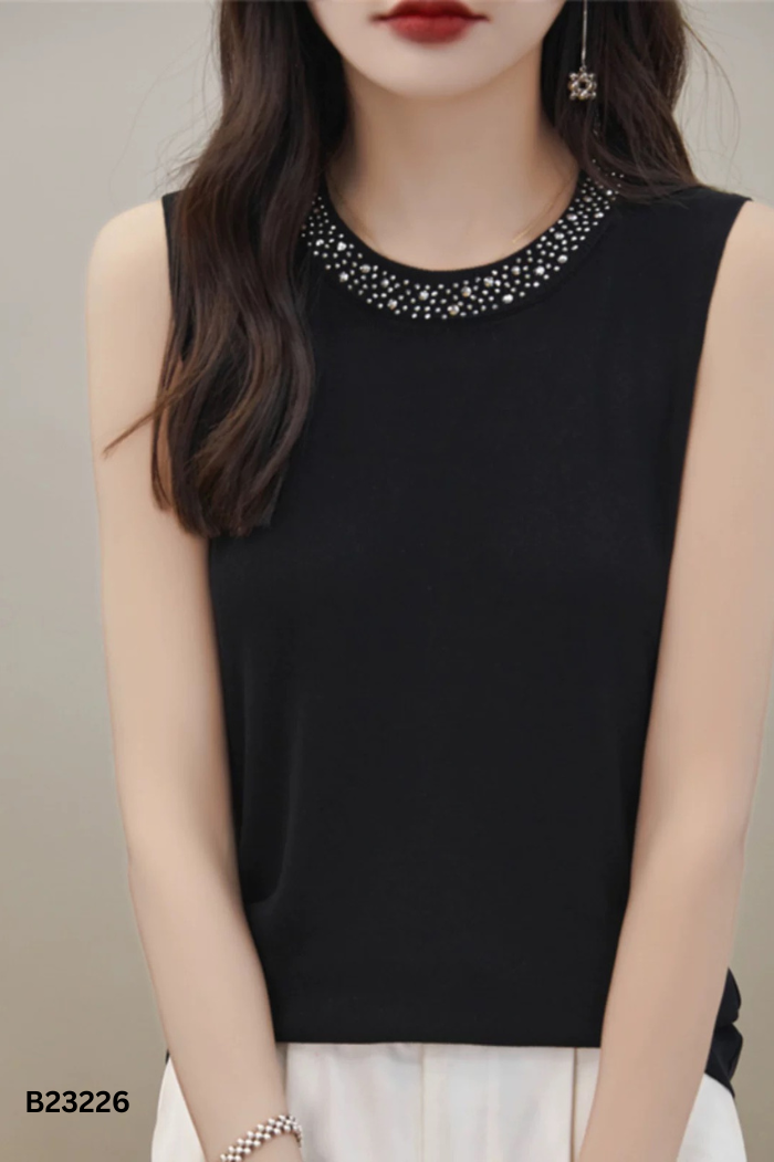 NEW Áo len đen cổ đính