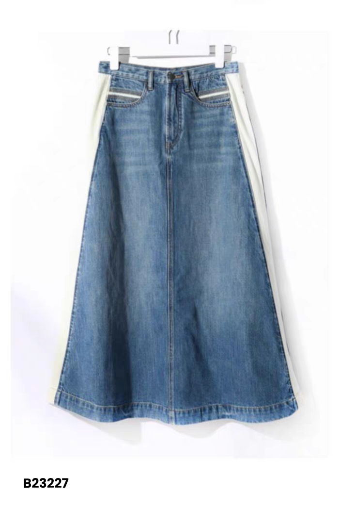 Chân váy jeans phối đậm nhạt