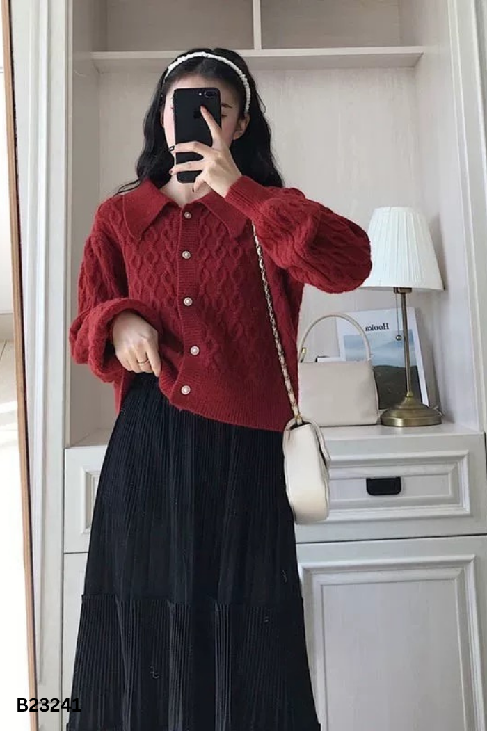 Áo candigan len đỏ