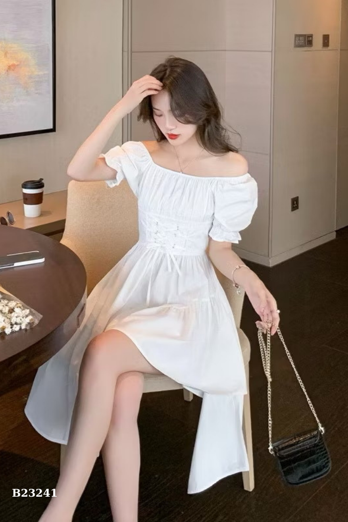 Váy trắng phối chun