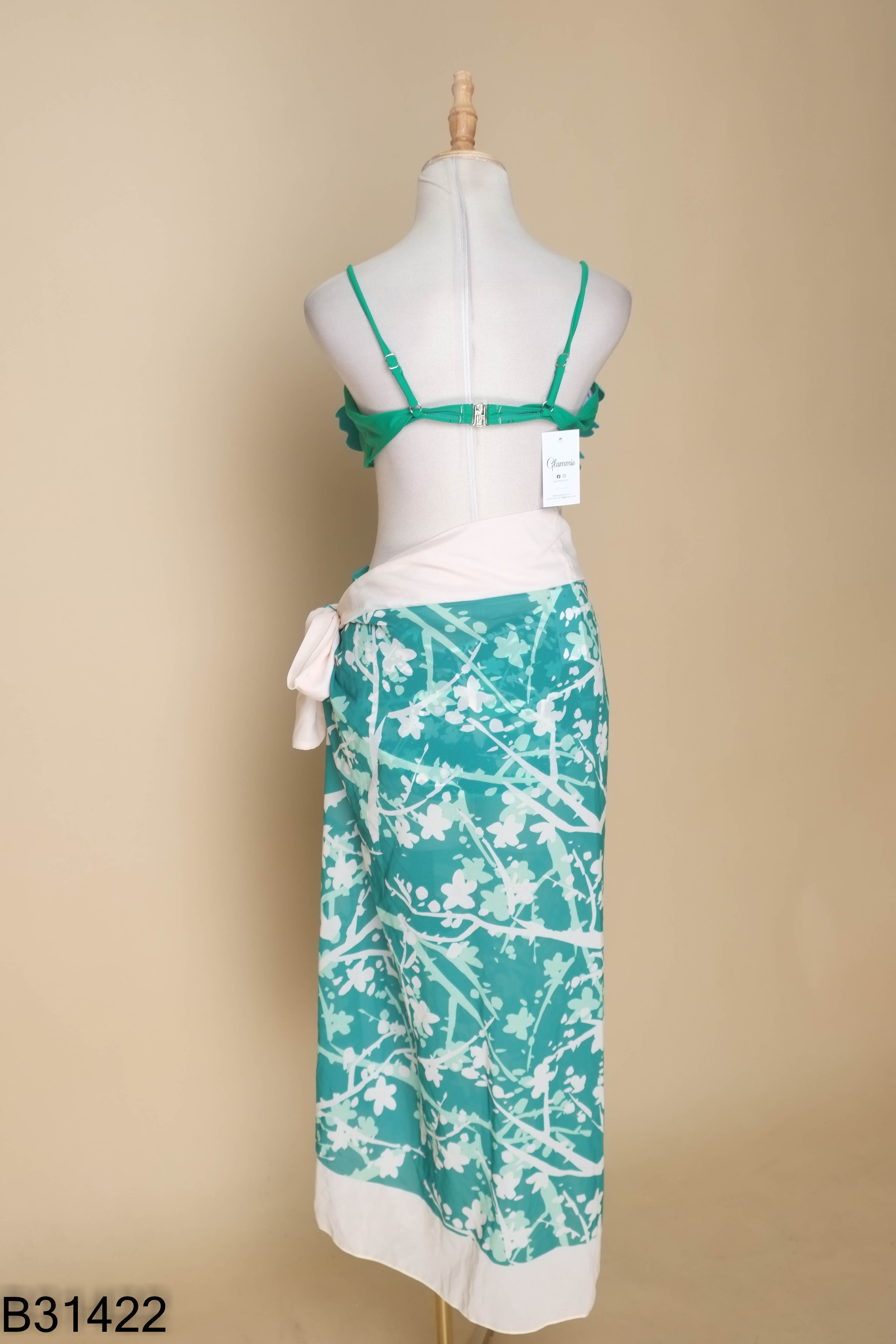 SET Bikini 3 mảnh xanh họa tiết + quần voan