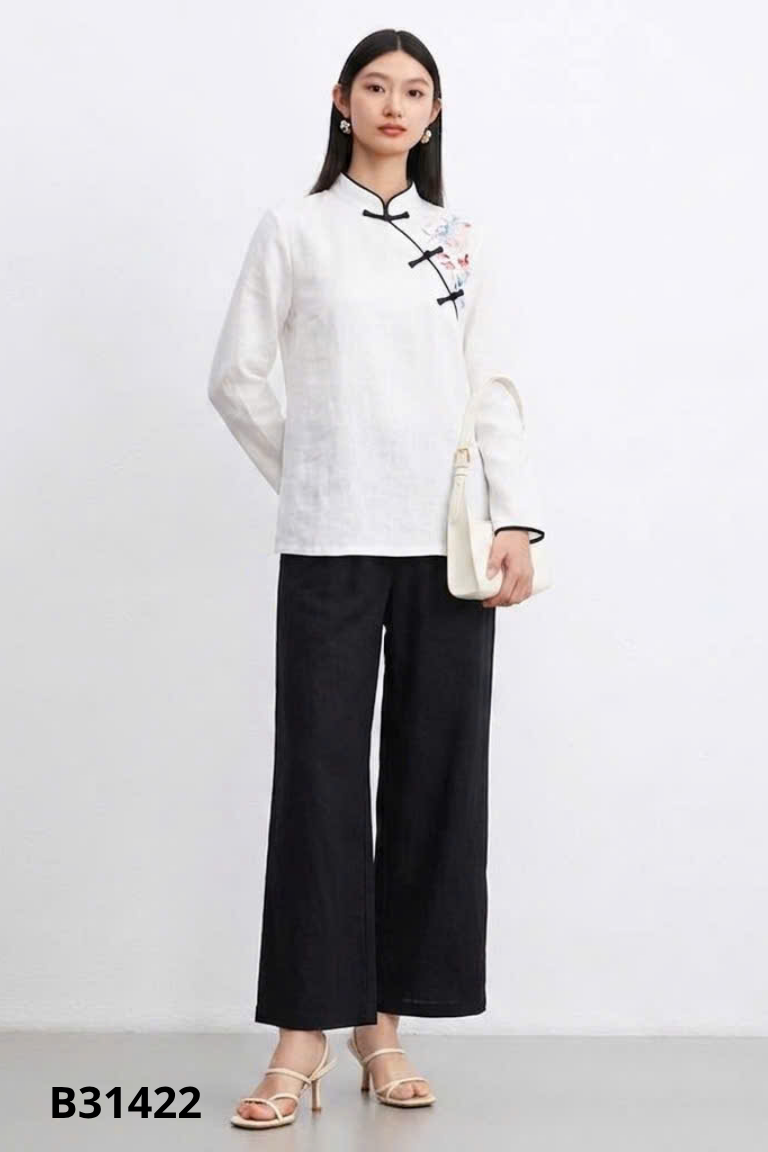 Set Áo be thêu hoa +quần đen