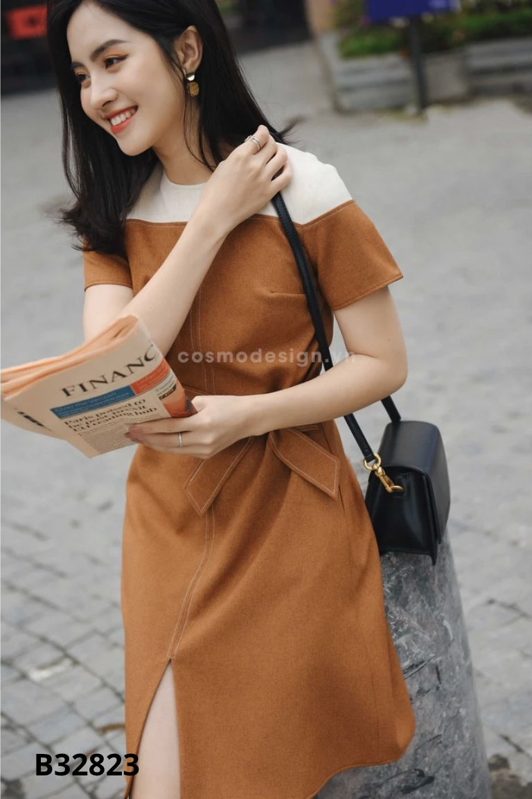 Váy COSMO DESIGN nâu phối be