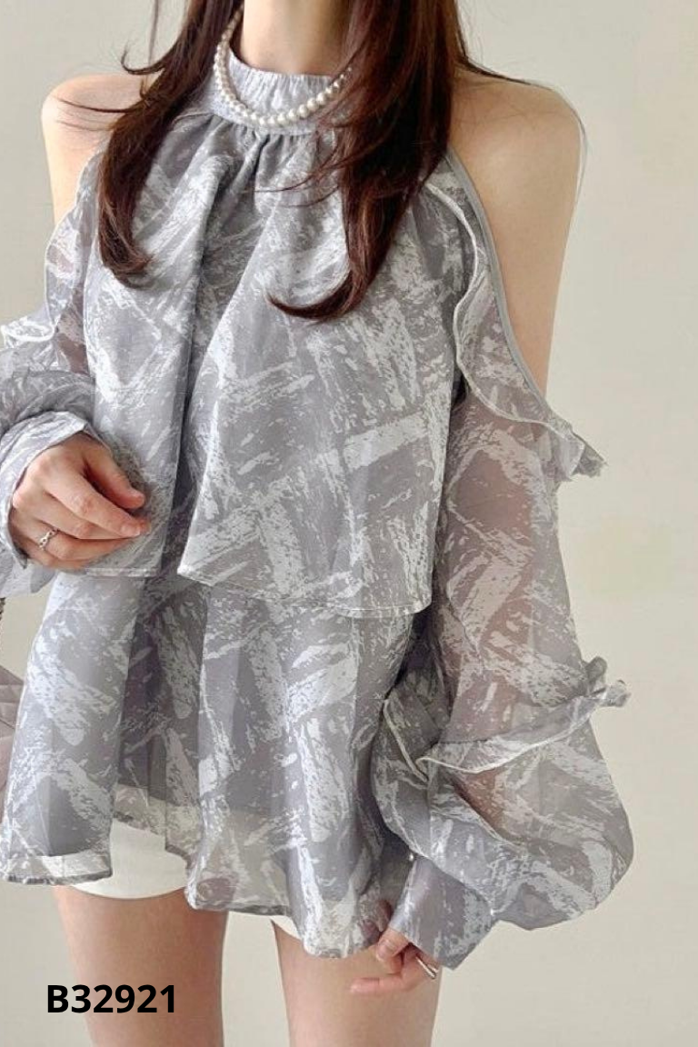 Áo voan họa tiết loang xám