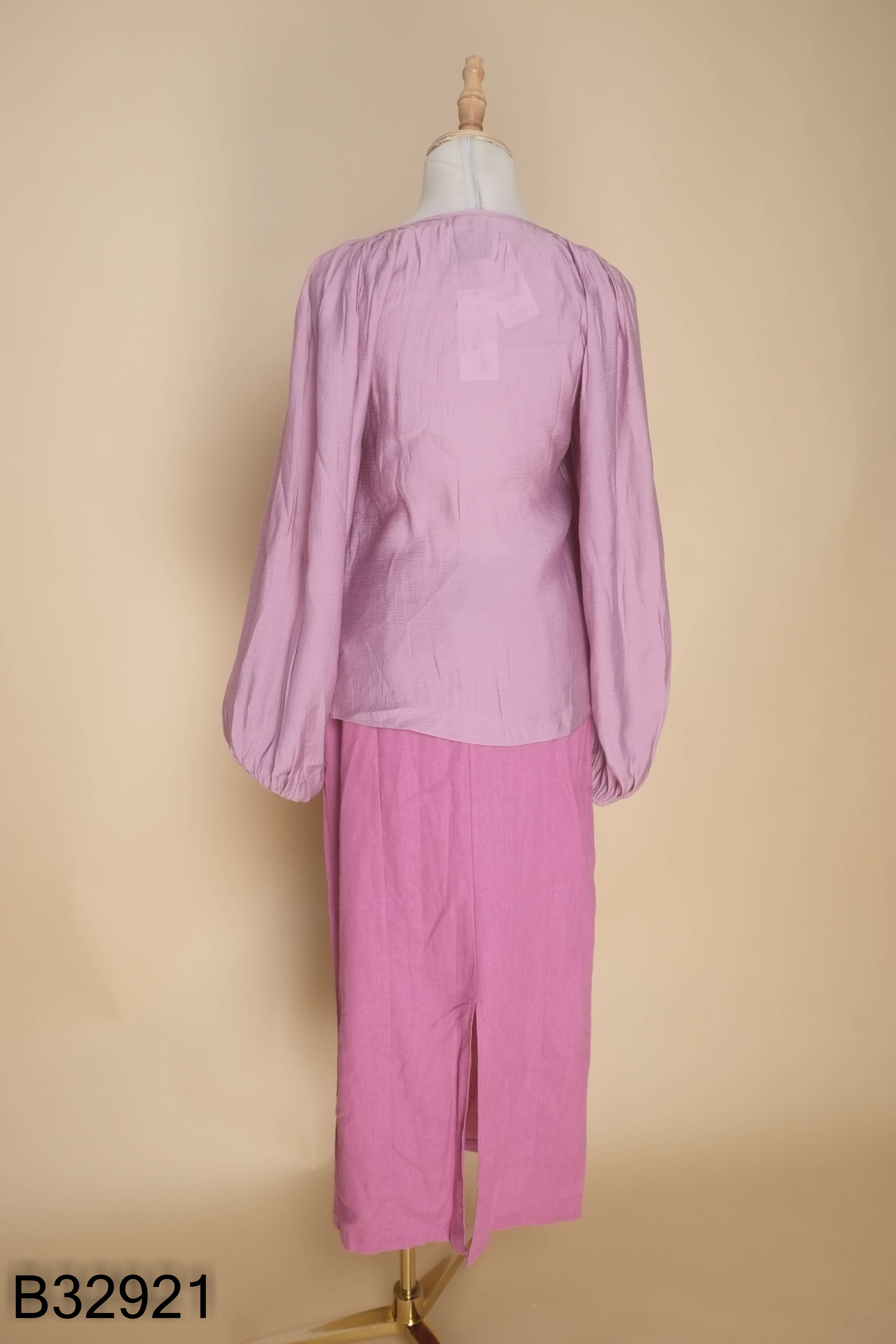NEWTAG Set ASHLEY tím áo sơ mi + chân váy linen