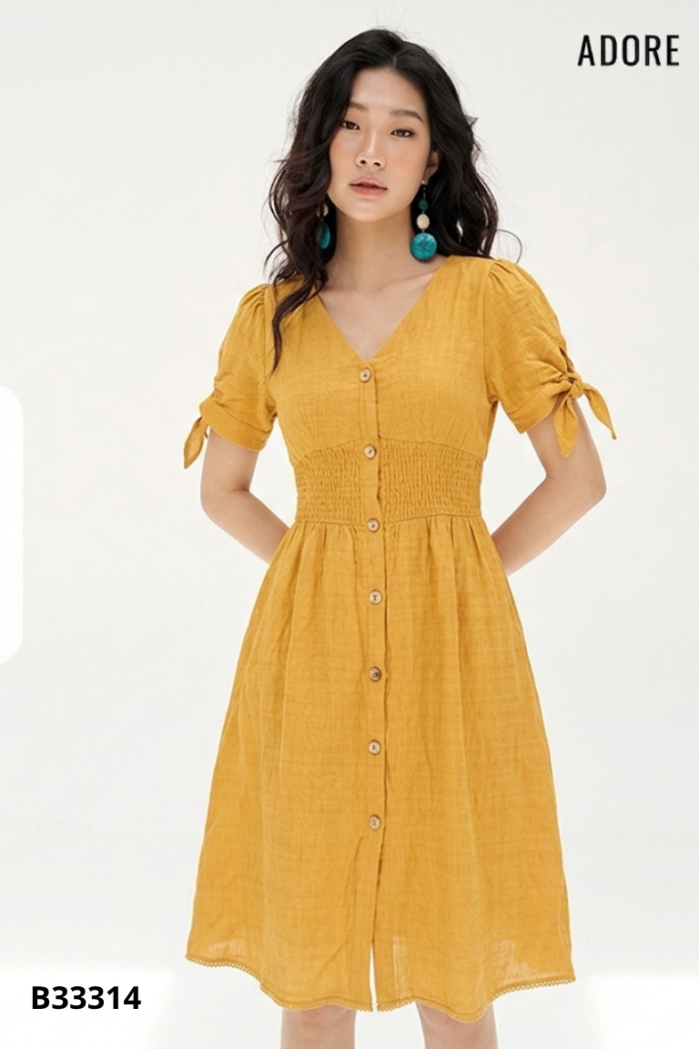 Váy vàng nâu ADORE DRESS cổ V