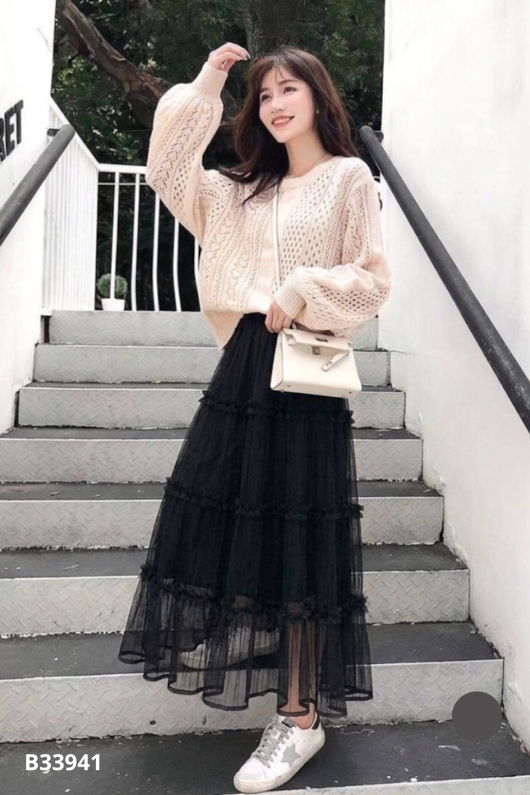 Chân váy đen 2 lớp