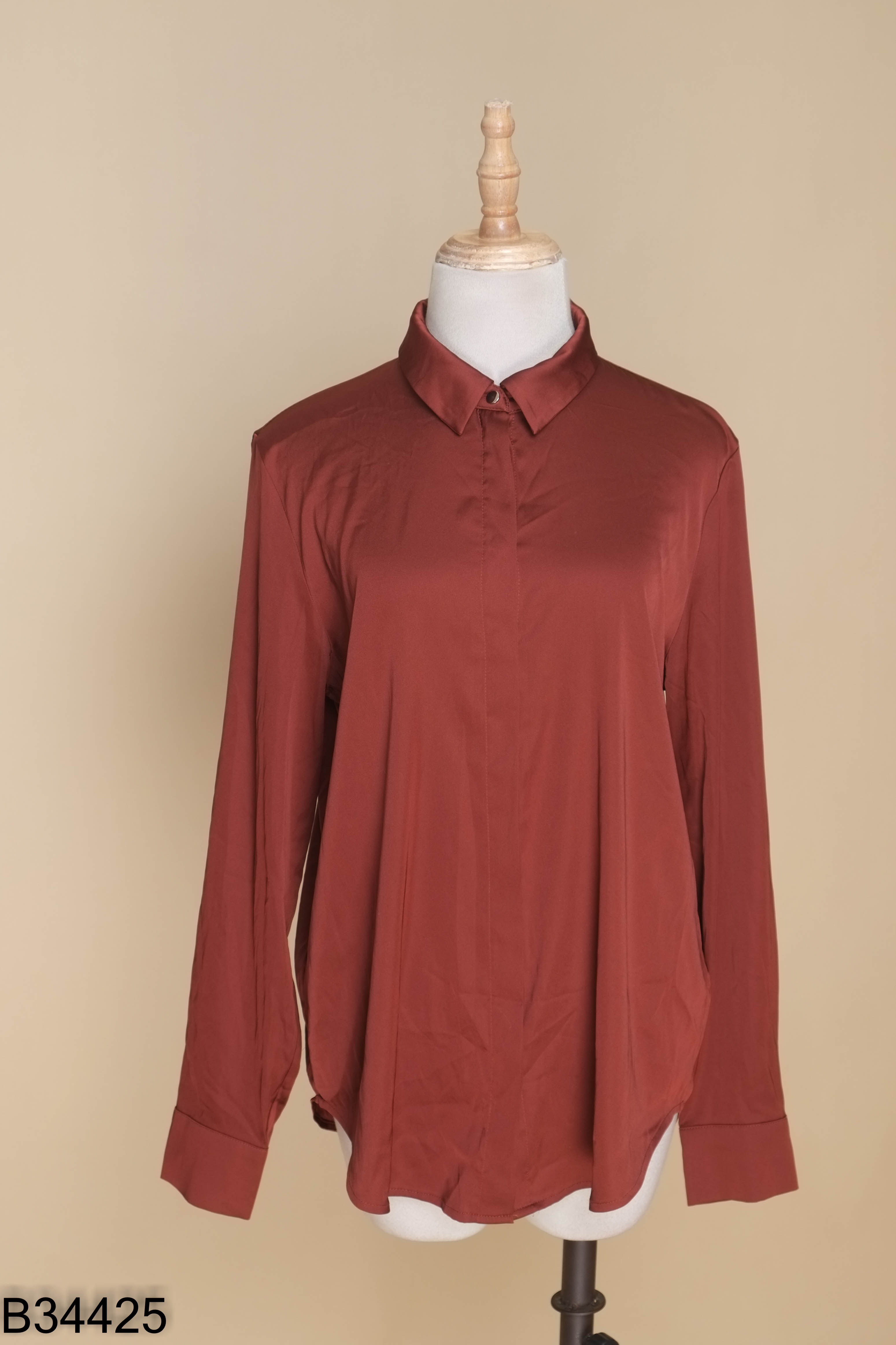 Áo sơ mi lụa nâu H&M