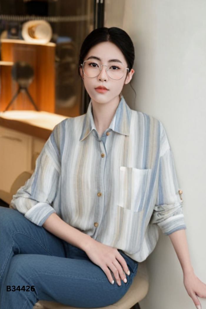 Áo sơ mi trắng vàng xanh kẻ