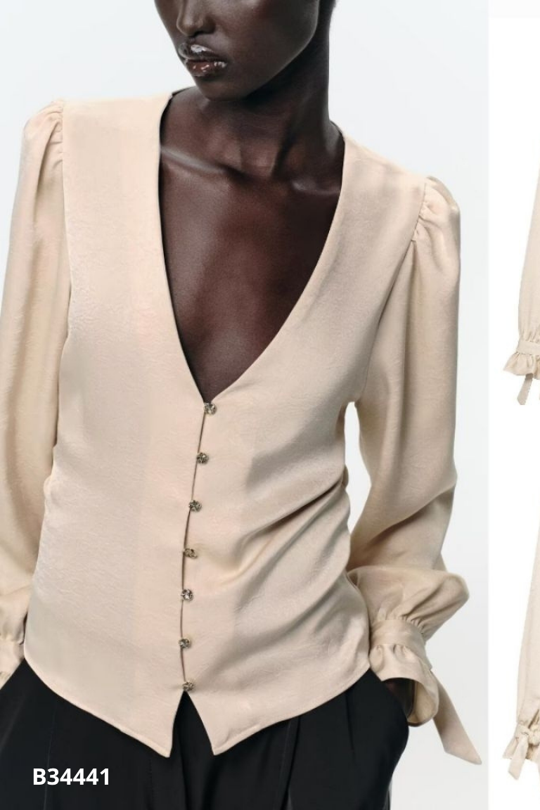 Áo lụa be ZARA cổ tim