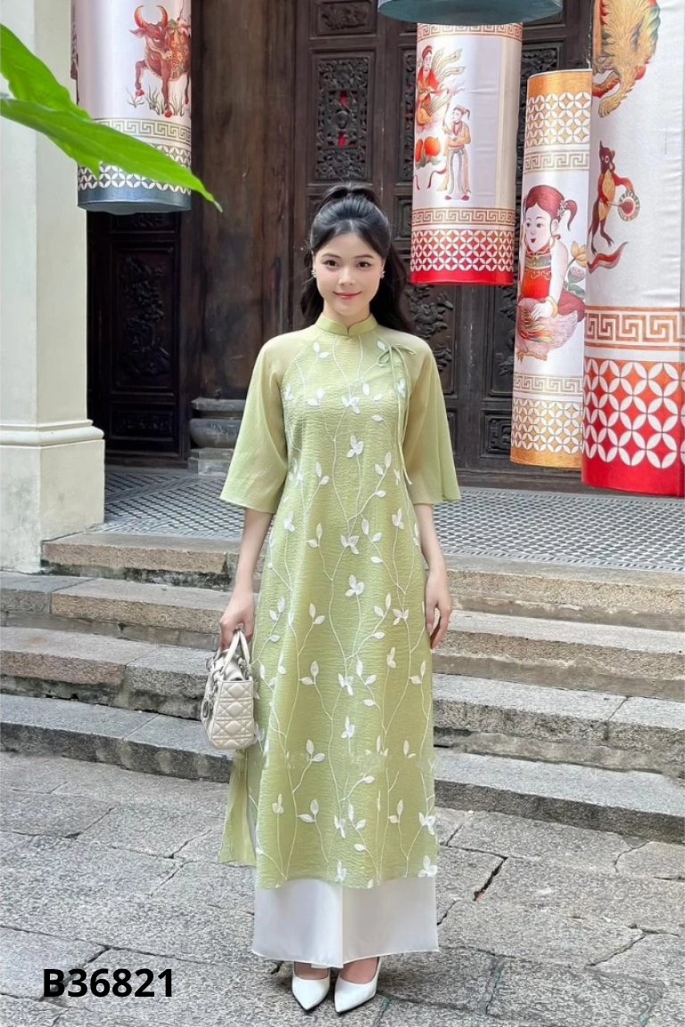 Áo dài xanh hoa trắng