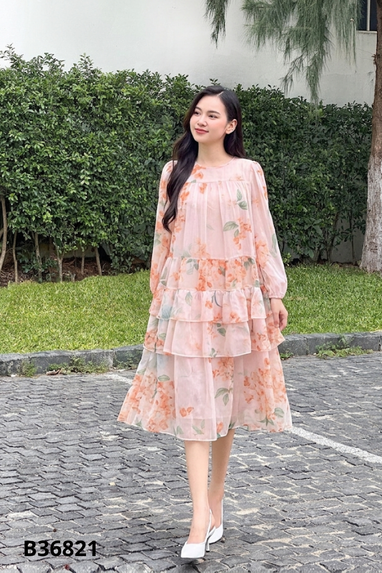 Váy MIU STORE hồng hoa cam
