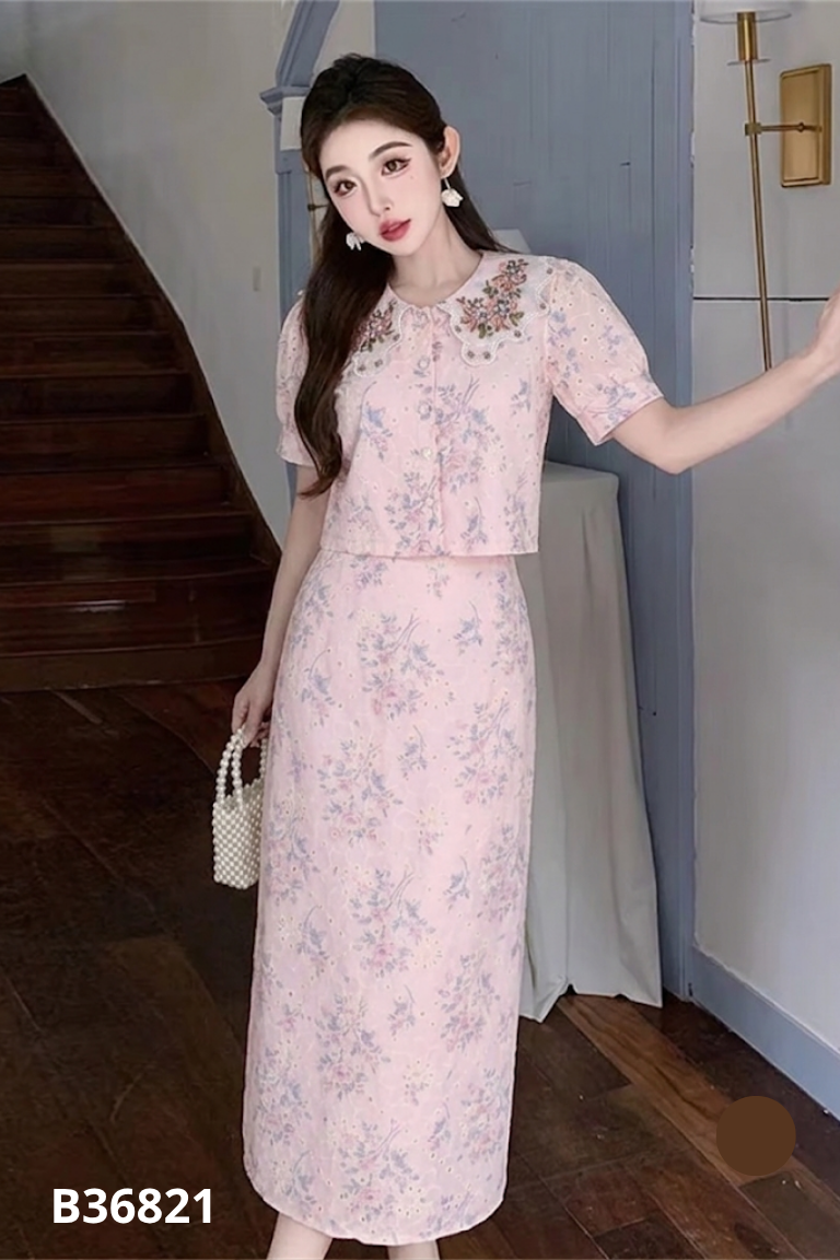 SET áo hồng hoa+ chân váy