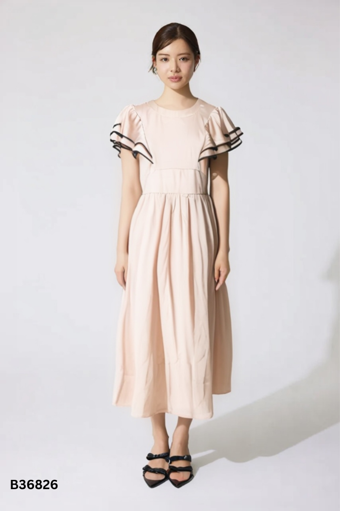 Váy MODA lụa be viền đen